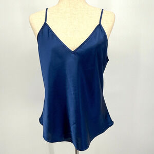 Blue Satin Camisole Women's L Coquette Double V-Neck Lingerie-Inspired Fairy